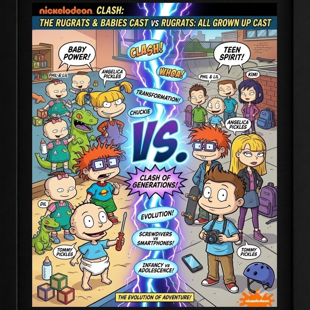 Nickelodeon Clash: Rugrats vs All Grown Up in Blue and Purple